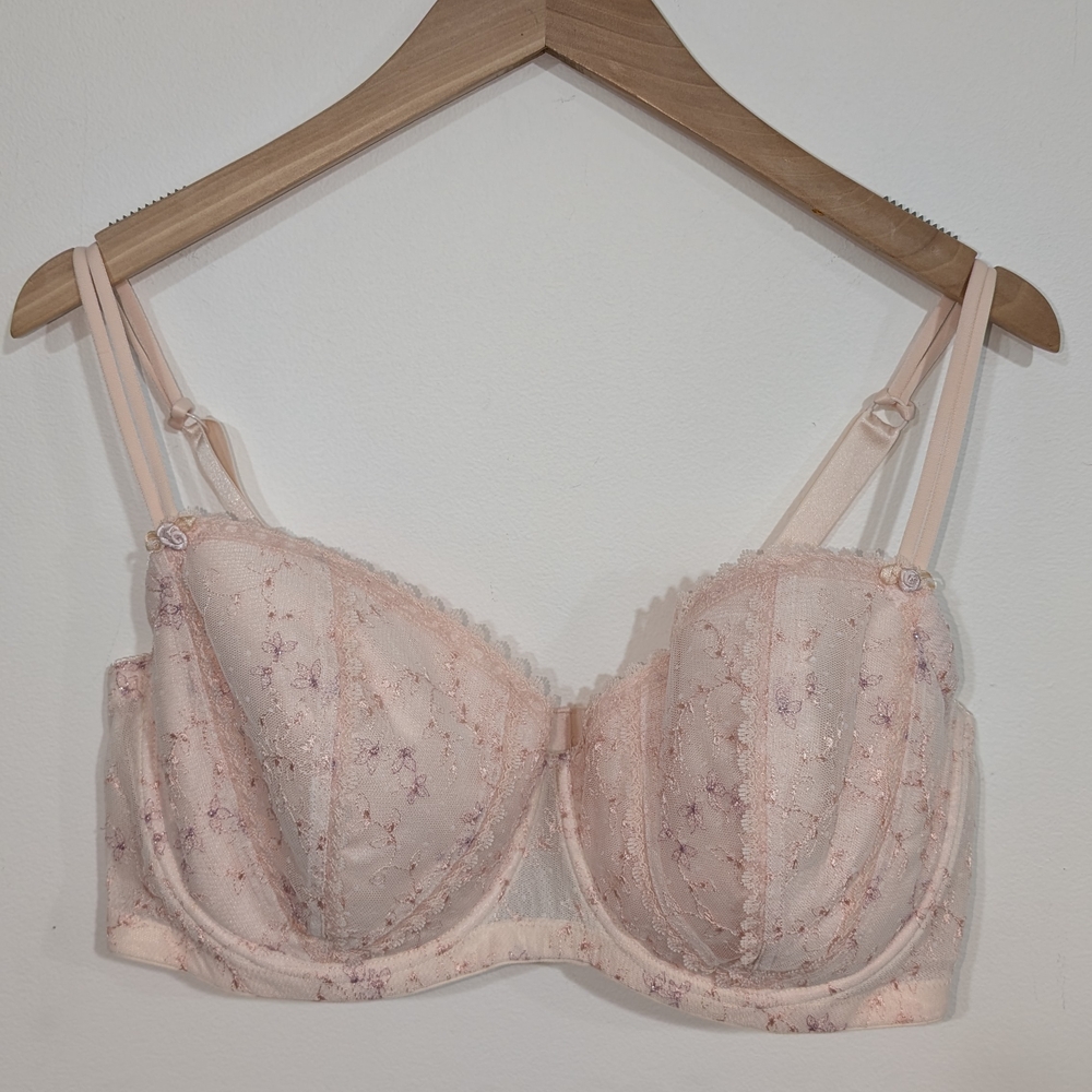 Enchanted 42DD 42E Pale Pink Lace Bra Floral Detail